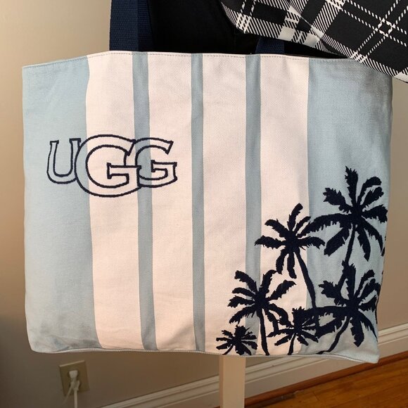 UGG Blue & White Embroidered Canvas Tote Bag - Picture 2 of 7